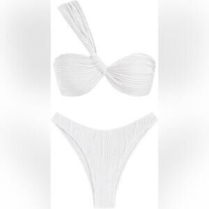 NWT 2 Piece One Shoulder Twisted Ruched High Cut Bikini Set Swimsuit, 8-10